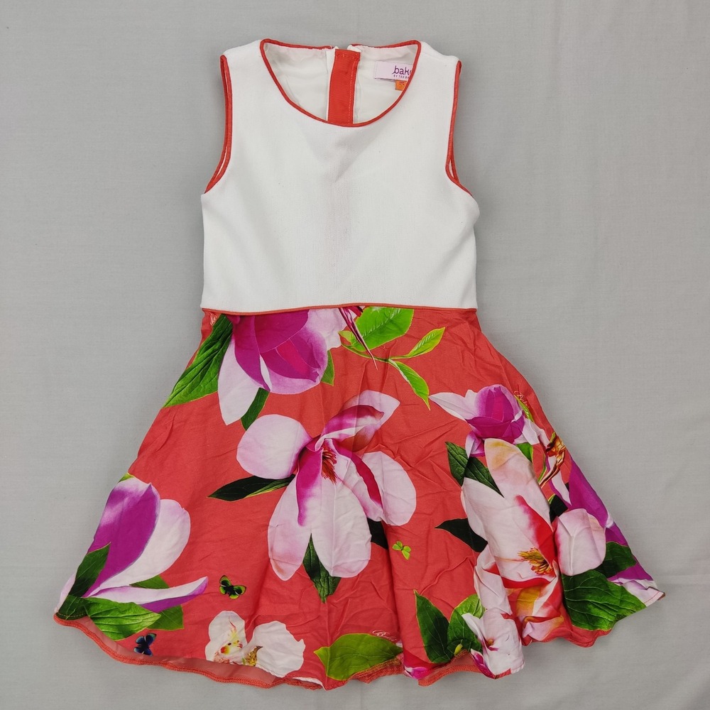 Baker by Ted Baker Dress Girls 2-3 White Red Floral Magnolia Sleeveless Party